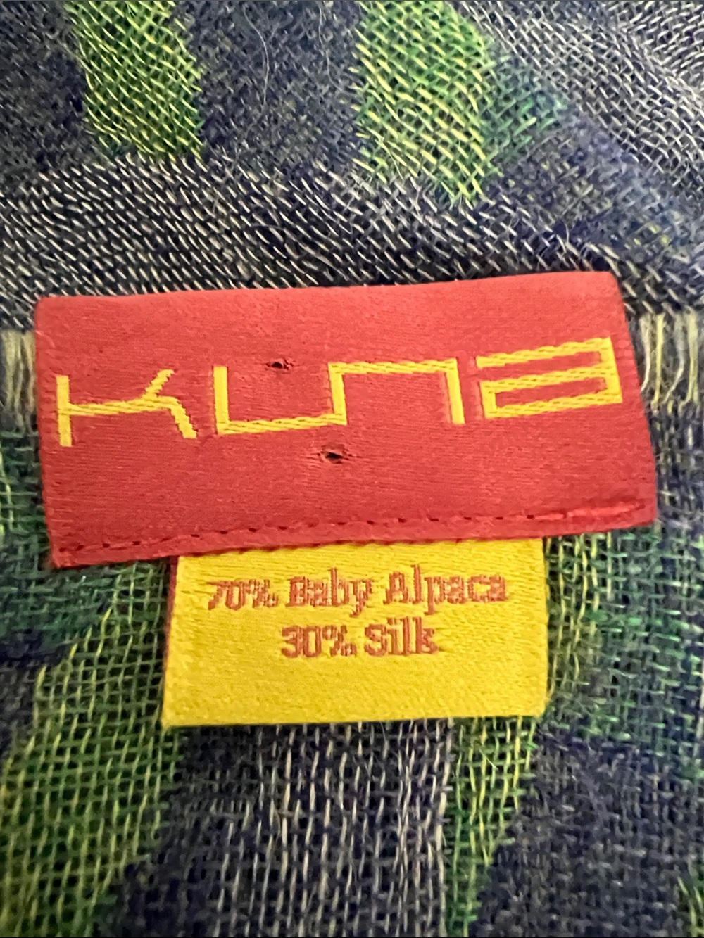 Beautiful Kuna Baby Alpaca and Silk Purple and Green oversized Wrap One Size EUC